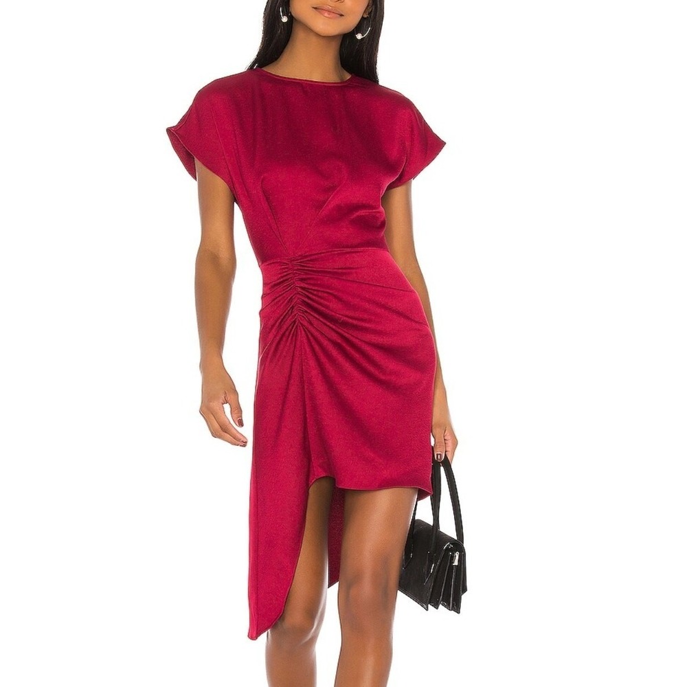 L'Academie Dress Womens Small Red Pink Asymmetrical Ruched Cocktail Wedding - Picture 3 of 14